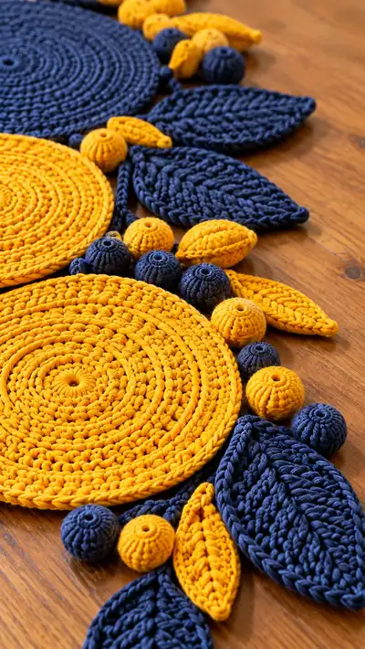 Sunflower-Inspired Circular Table Runner Pattern step 2 - assembly progress