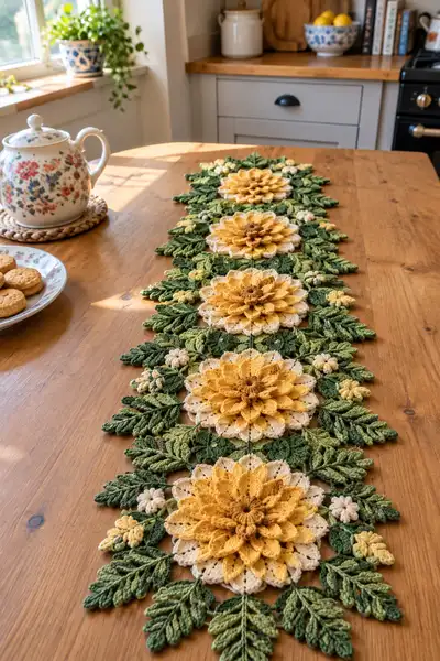 Sunflower Table Runner Pattern step 1 - construction progress