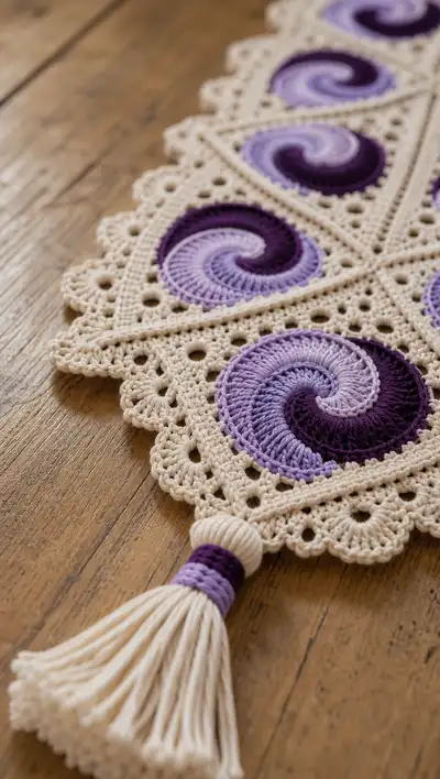 Lavender Swirl Table Runner Pattern step 2 - assembly progress