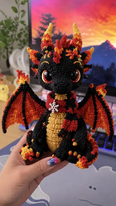 Fiery Spike Dragon Amigurumi Pattern step 1 - construction progress