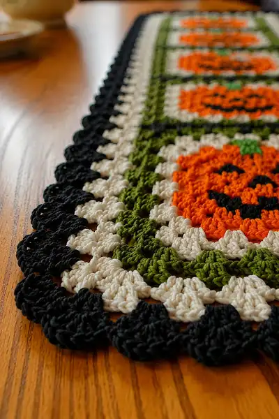 Spooky Long Halloween Table Runner Pattern step 2 - assembly progress
