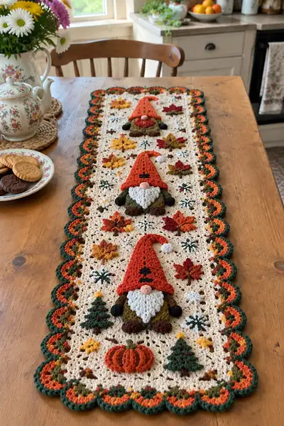Autumn Gnome Table Runner Pattern step 1 - construction progress