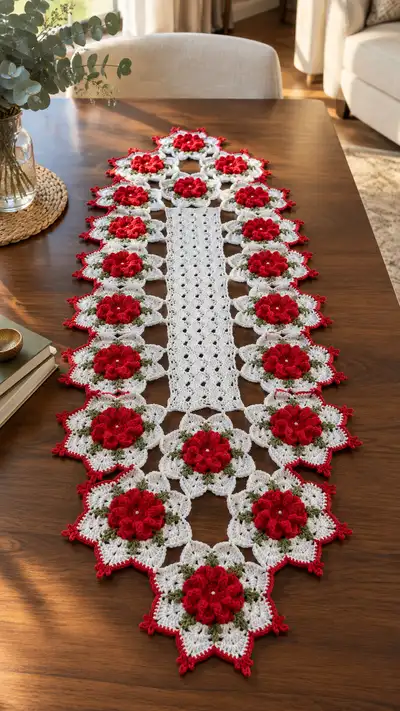 Festive Rosette Table Runner Pattern step 1 - construction progress