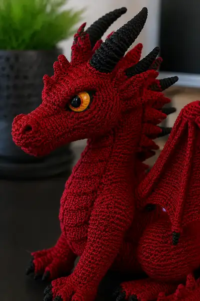 Big Devil Red Dragon Amigurumi Pattern step 2 - assembly progress