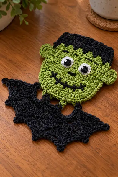 Frankenstein and Mummy Halloween Table Runner Pattern step 2 - assembly progress