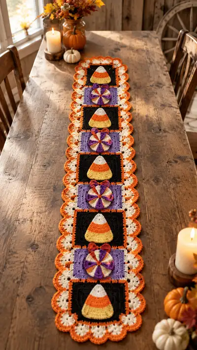 Festive Candy Corn Table Runner Pattern step 1 - construction progress