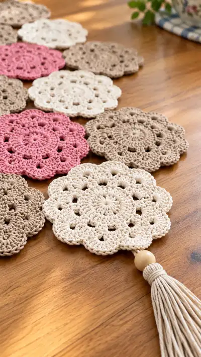 Scalloped Floral Coaster Garland Pattern step 2 - assembly progress