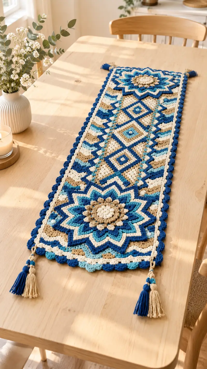 Boho Star Table Runner Pattern crochet pattern - detailed view of completed project