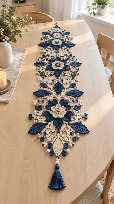 Elegant Floral Lace Table Runner Pattern step 1 - construction progress