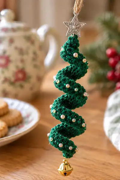 Spiral Christmas Tree Ornaments Pattern step 2 - assembly progress