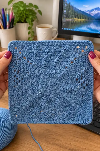 Serene Handcrafted Granny Square Pattern step 1 - construction progress
