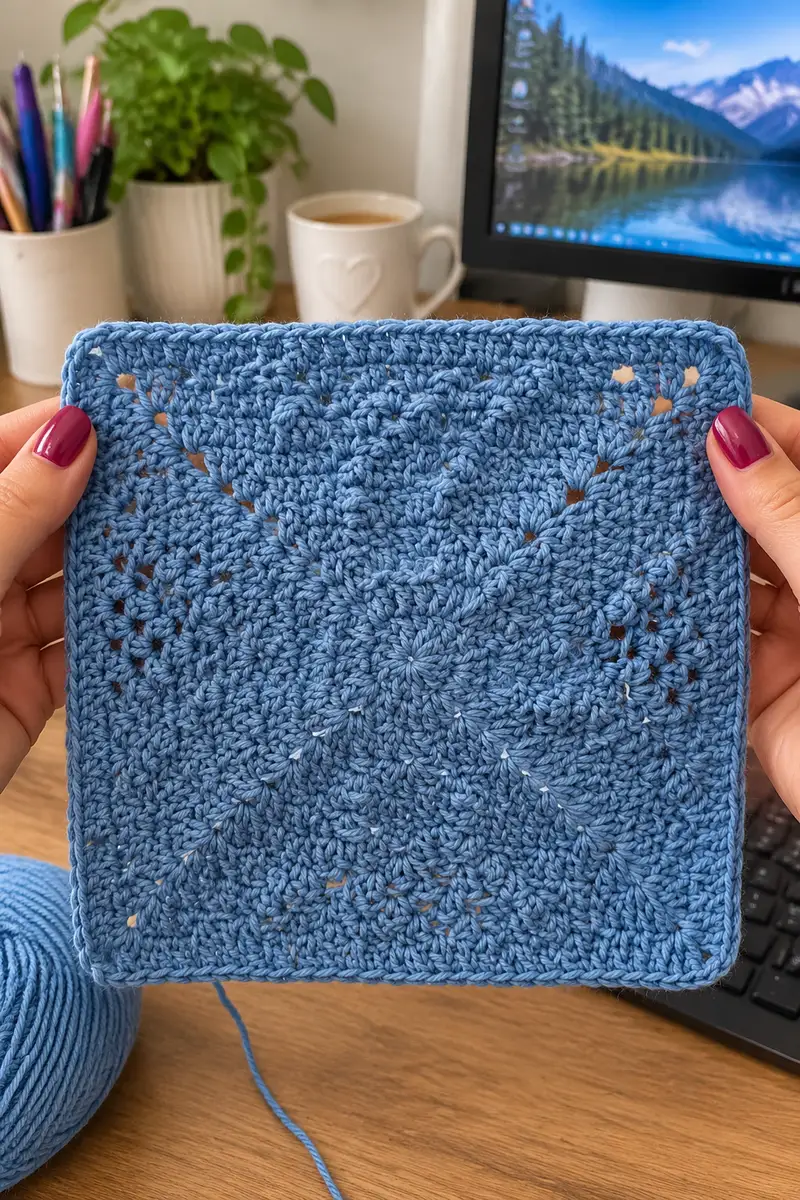 Serene Handcrafted Granny Square Pattern crochet pattern - detailed view of completed project