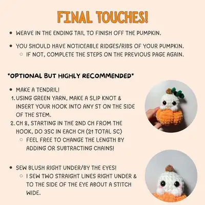Ghost in Pumpkin Amigurumi Pattern step 4 - final assembly and finishing