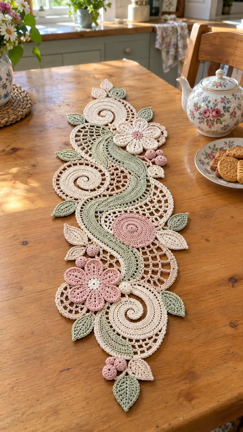 Free crochet pattern: Vintage Floral Lace Table Runner Pattern - Advanced level tutorial