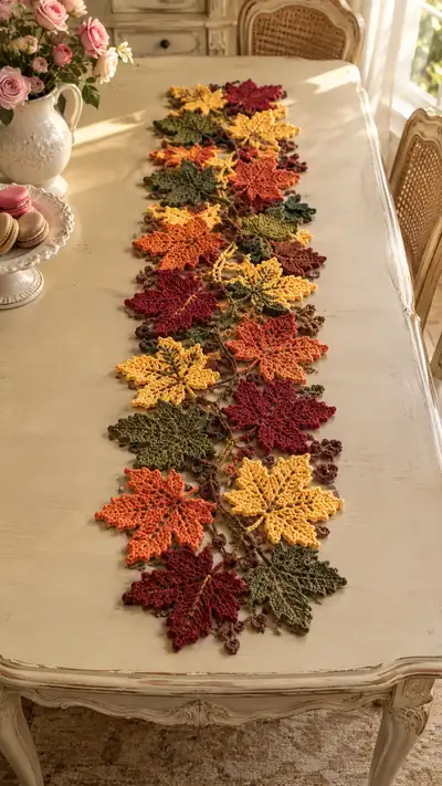 Autumn Maple Leaves Burgundy Mustard Table Runner Pattern step 1 - construction progress