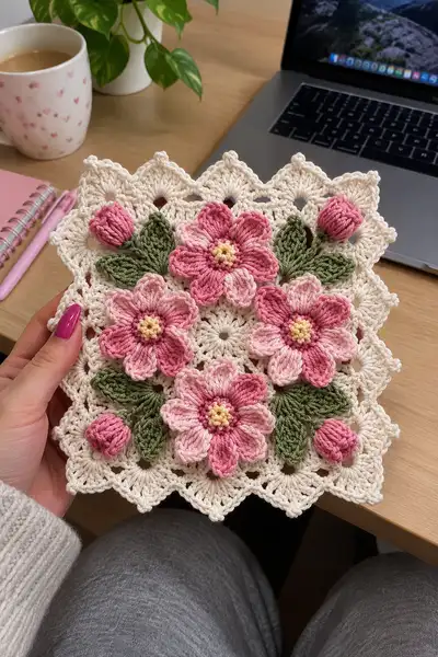 3D Floral Square Doily Pattern step 1 - construction progress