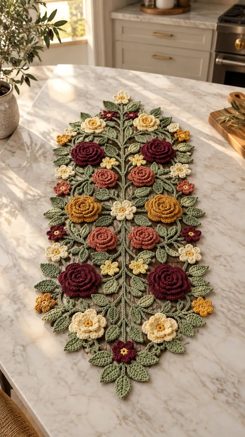 Elegant Floral Crochet Table Runner Pattern crochet pattern - detailed view of completed project