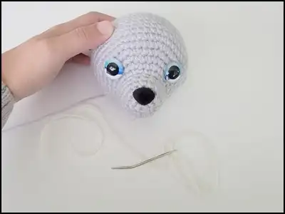 Mini Seal Amigurumi Pattern step 2 - assembly progress