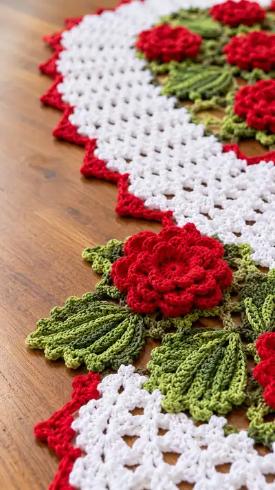 Elegant Rose Table Runner Pattern step 2 - assembly progress