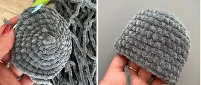 WOLF HAND PUPPET Amigurumi Pattern step 2 - assembly progress