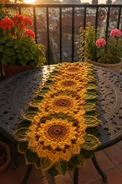 Golden Sunflower Medallion Table Runner Pattern step 1 - construction progress
