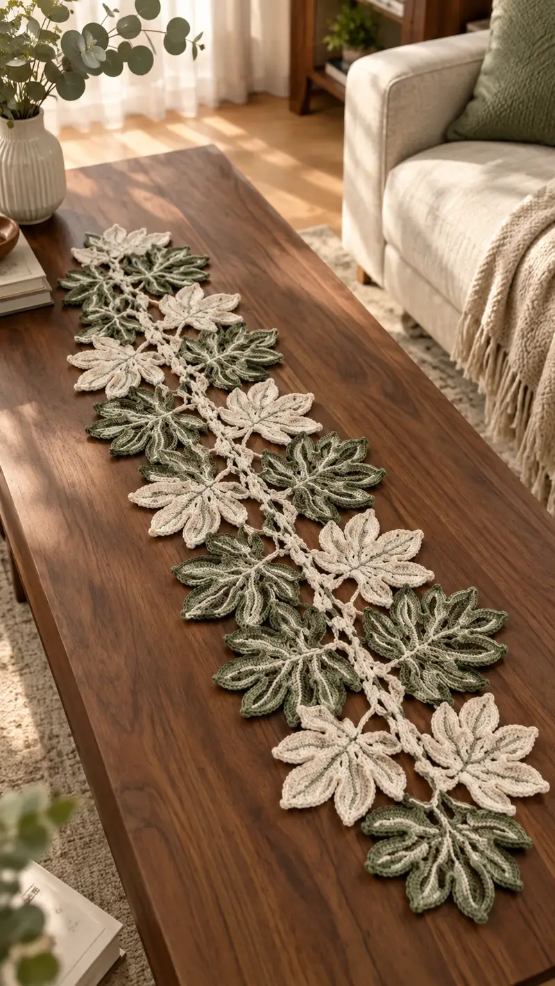 Free crochet pattern: Elegant Leaf Lace Table Runner Pattern - Intermediate level tutorial