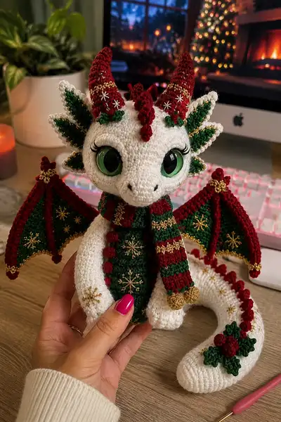 Festive Holiday Dragon Amigurumi Pattern step 1 - construction progress