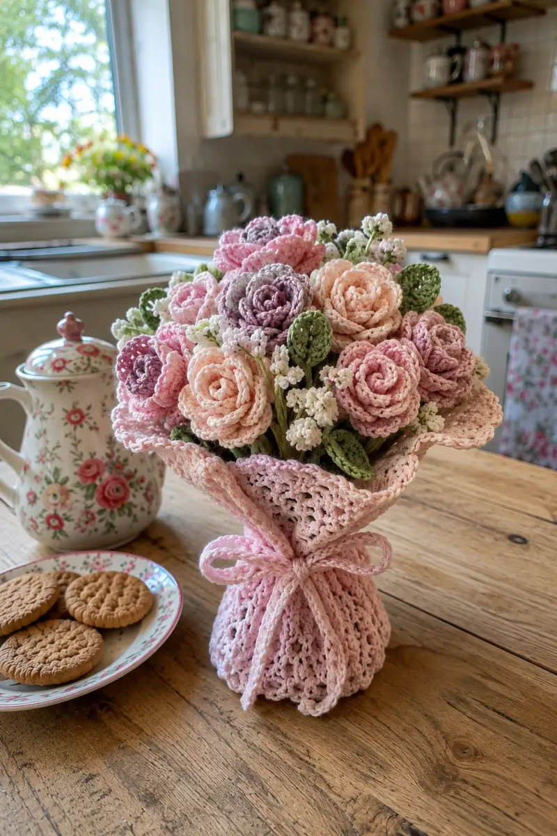 Soft Pastel Rose Crochet Bouquet Pattern crochet pattern - detailed view of completed project