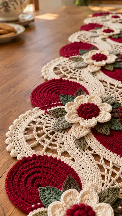 Lacy Floral Table Runner Pattern step 2 - assembly progress