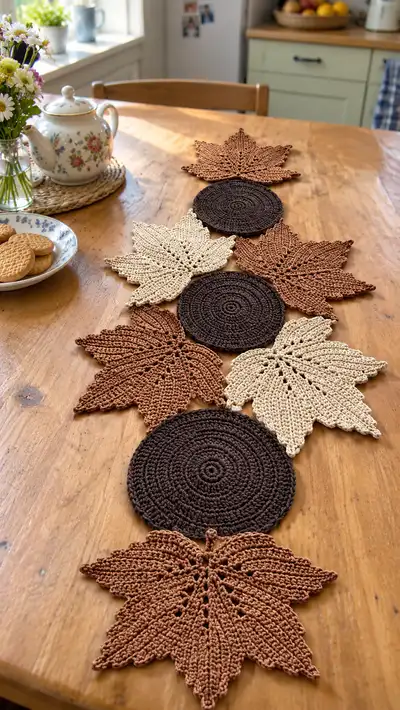 Autumn Leaf & Round Placemat Table Runner Pattern step 1 - construction progress