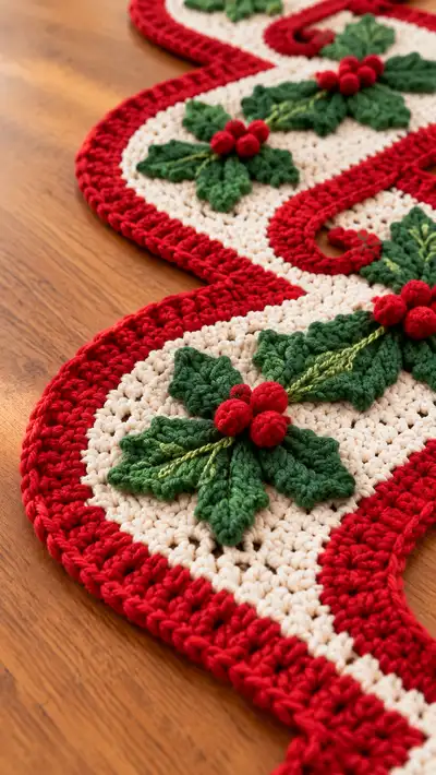 Holly Swirl Table Runner Pattern step 2 - assembly progress