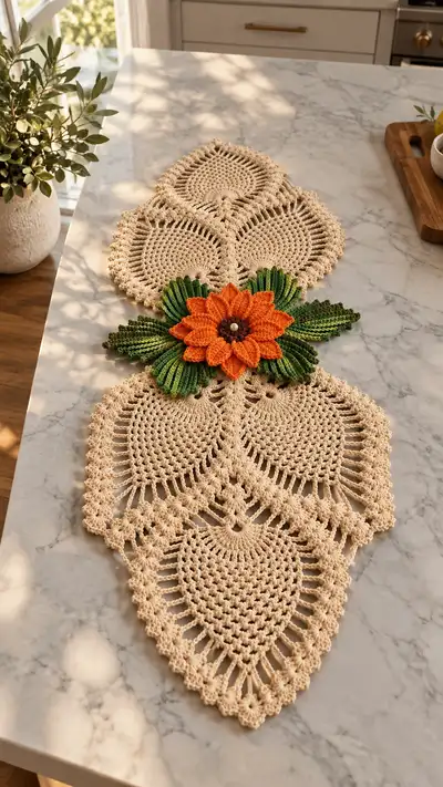 Elegant Leaf Motif Table Runner Pattern step 1 - construction progress