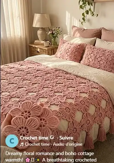 Dreamy Floral Romance Bedspread Pattern step 1 - construction progress