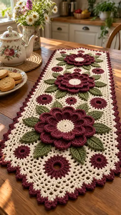 Floral Elegance Table Runner Pattern step 1 - construction progress