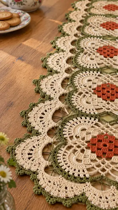 Elegant Floral Table Runner Pattern step 2 - assembly progress