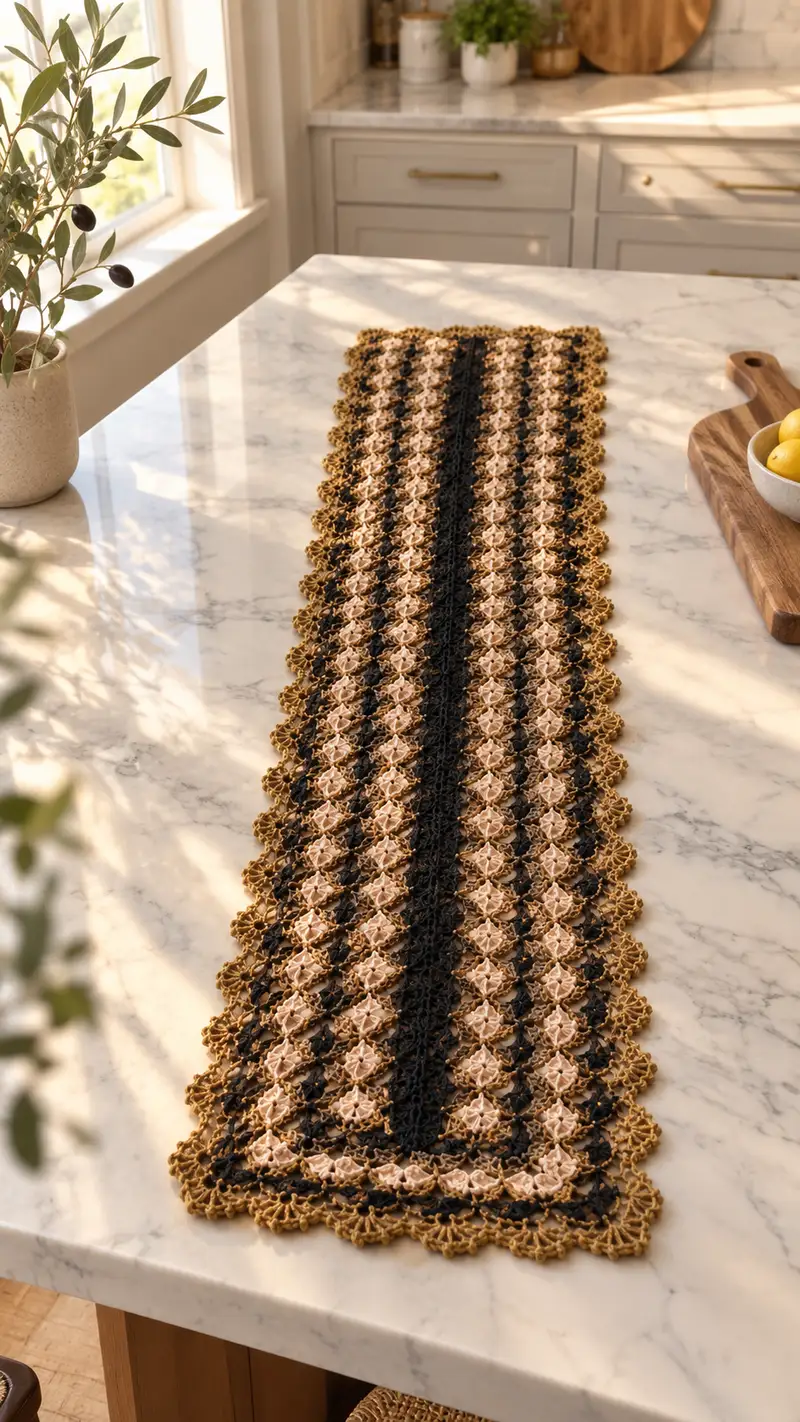 Striped Floral Table Runner Pattern crochet pattern - detailed view of completed project