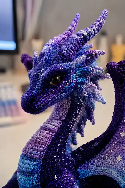 Giant Galaxy Dragon with Starry Purple Wings Amigurumi Pattern step 2 - assembly progress