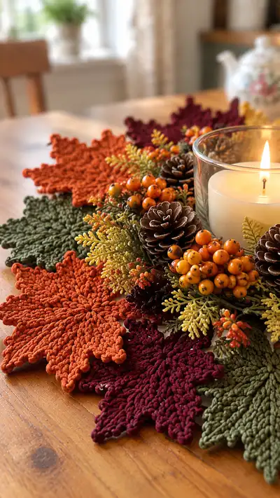 Autumn Maple Leaf Centerpiece Pattern step 2 - assembly progress