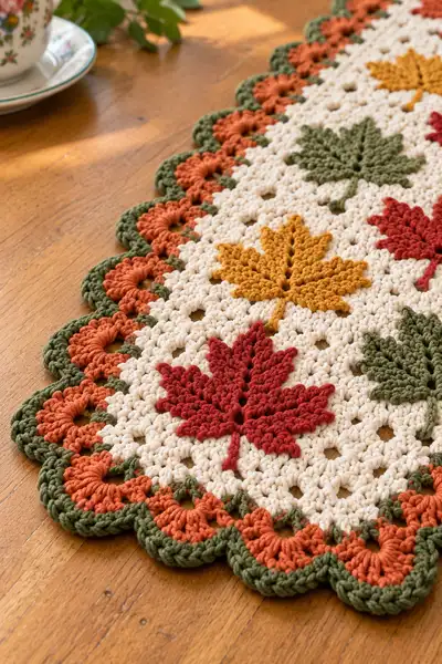 Autumn Maple Leaf Table Runner Pattern step 2 - assembly progress
