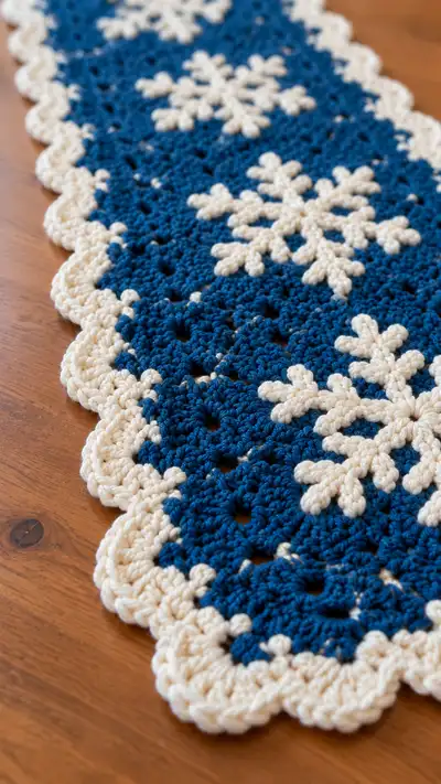 Winter Snowflake Table Runner Pattern step 2 - assembly progress