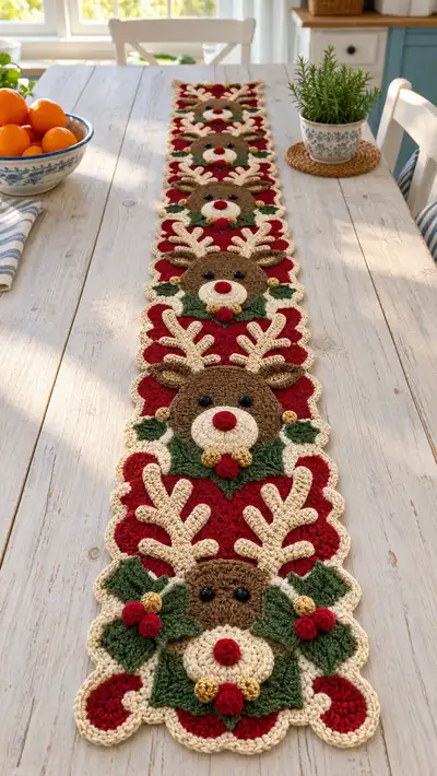 Festive Reindeer Table Runner Pattern step 1 - construction progress