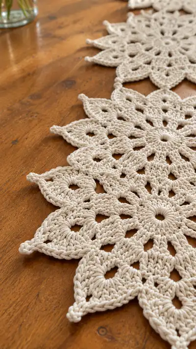 Lace Star Table Runner Pattern step 2 - assembly progress