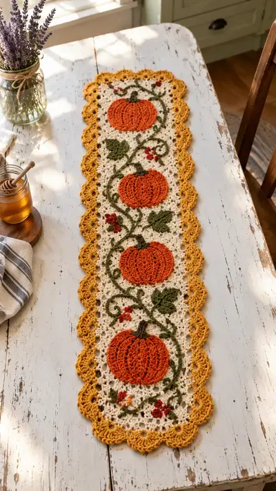 Autumn Pumpkin Table Runner Pattern step 1 - construction progress