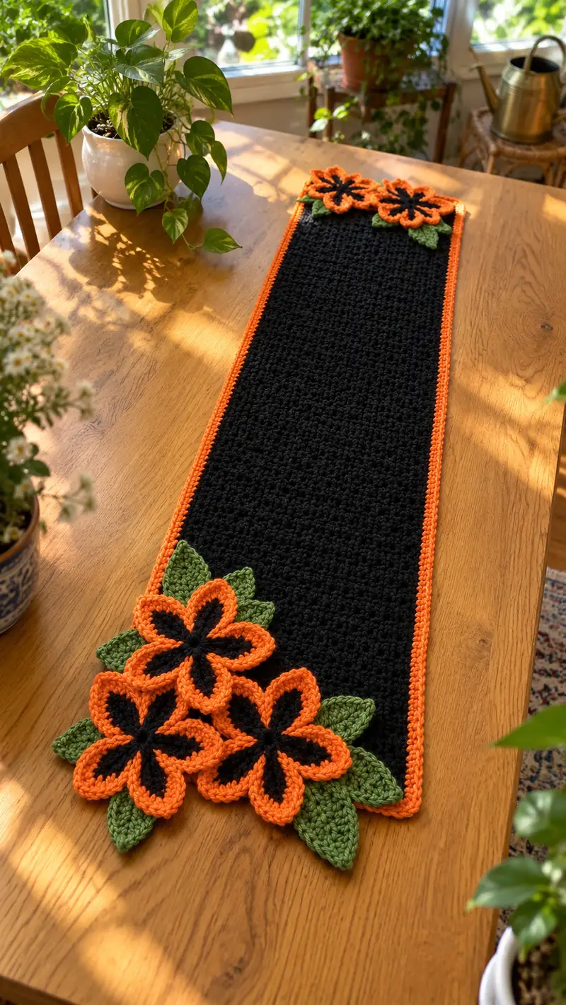 Autumn Blossom Table Runner Pattern crochet pattern - detailed view of completed project