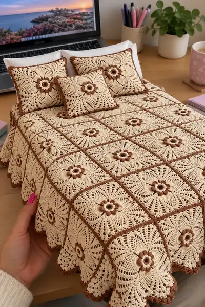 Stunning Lace Bedspread Pattern step 1 - construction progress