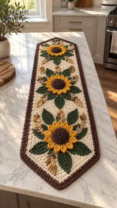 Sunflower Table Runner Pattern step 1 - construction progress