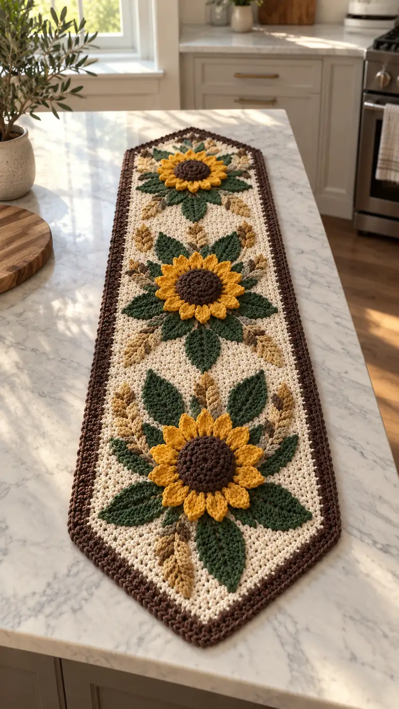 Sunflower Table Runner Pattern crochet pattern - detailed view of completed project