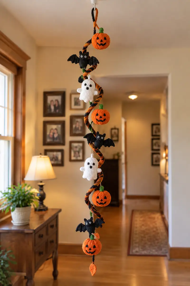 Halloween Spiral Garland Amigurumi Pattern crochet pattern - detailed view of completed project