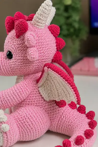 Big Bubblegum Love Dragon with a Crown of Hearts Amigurumi Pattern step 2 - assembly progress