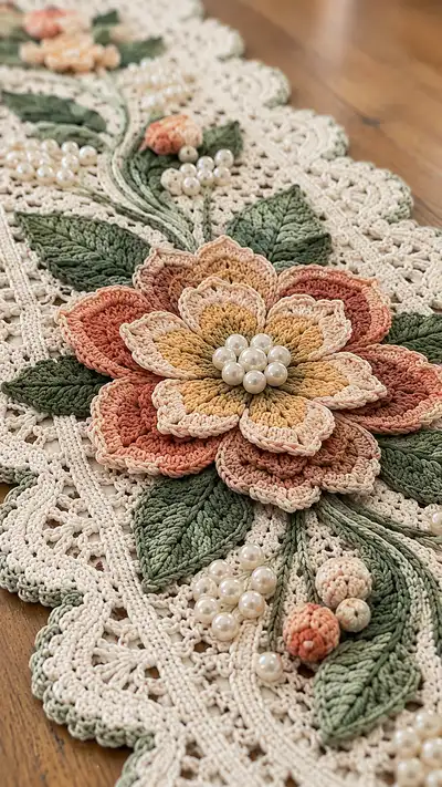 Vintage Floral Table Runner Pattern step 2 - assembly progress